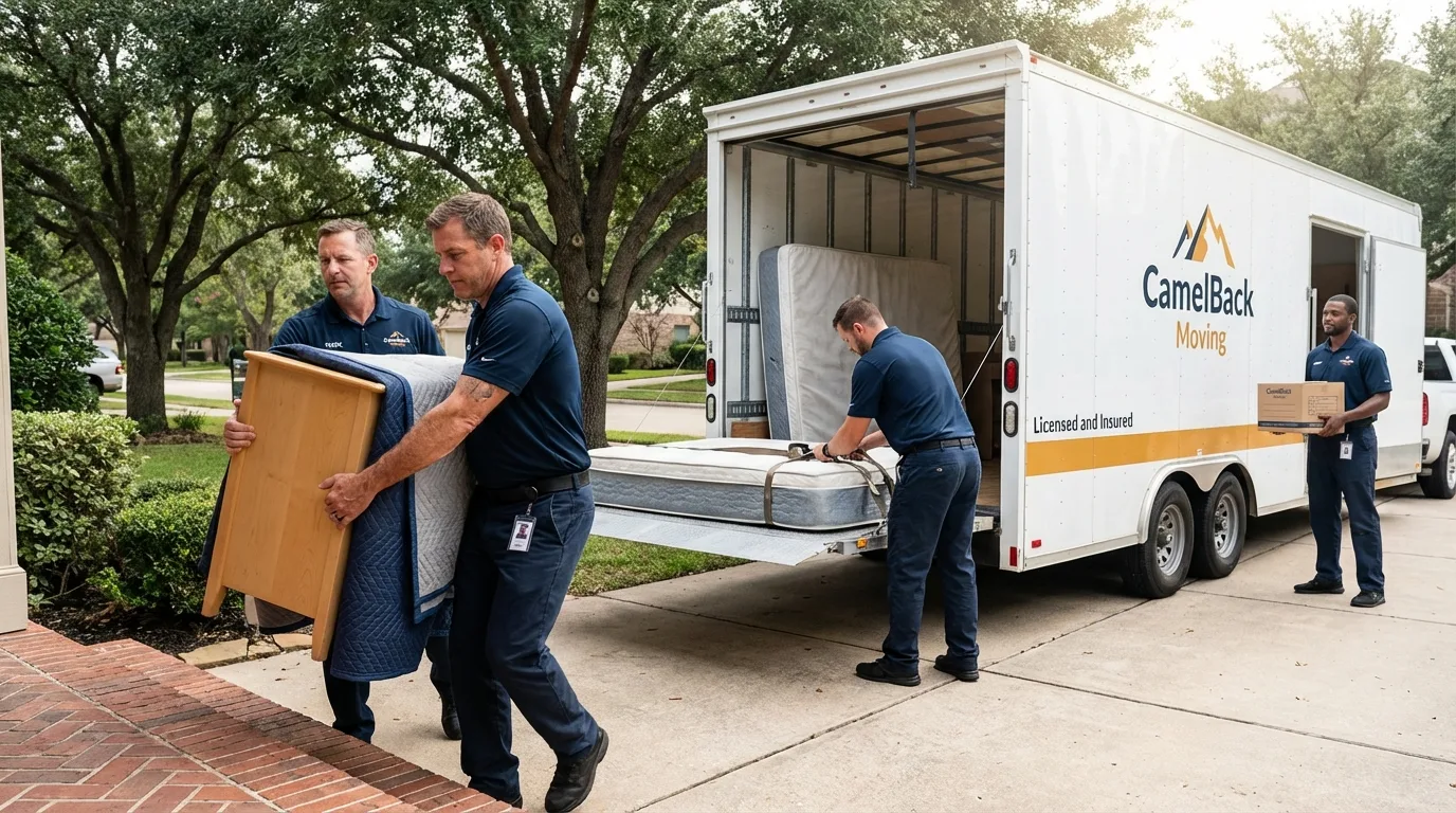 Crew loading residential truck for cross-state move from Louisville, IL