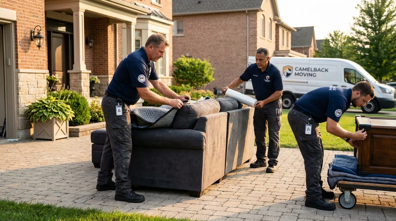 Large estate moving crew wrapping furniture in Louisville, IL