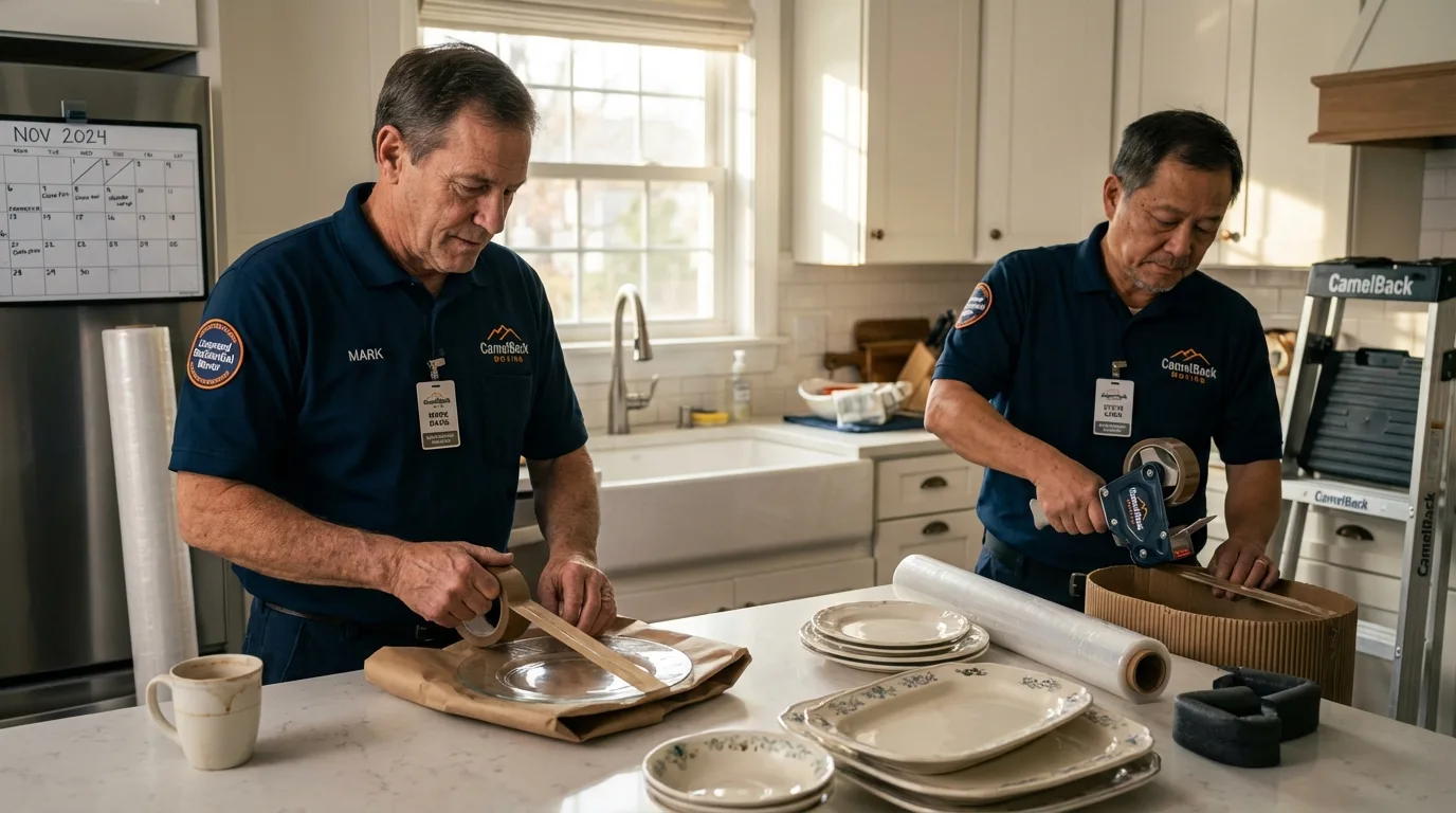 Professional crew packing kitchen dishware in Louisville, IL